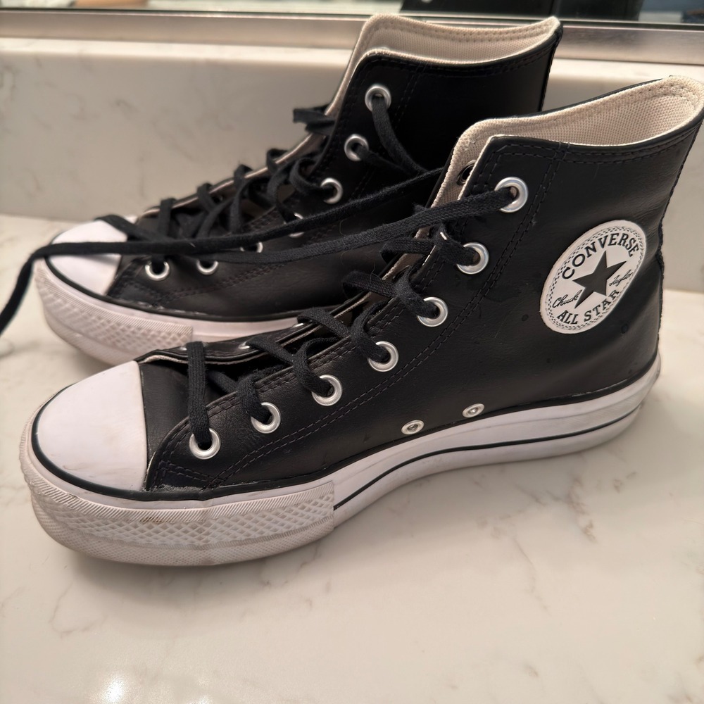 Converse Chuck Taylor All Star Lift Black Leather Platform High Top 8.5